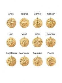 Uma das 12 peças de encantos de constelação do zodíaco para material de pingente de joias, suprimentos de cor dourada DIY para colar, pulseira, brincos e acessórios de joias, material de aço inoxidável que não é fácil de perder a cor - Ouro amarelo - Visão 2