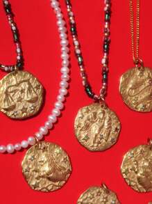 Uma das 12 peças de encantos de constelação do zodíaco para material de pingente de joias, suprimentos de cor dourada DIY para colar, pulseira, brincos e acessórios de joias, material de aço inoxidável que não é fácil de perder a cor - Ouro amarelo - Visão 8