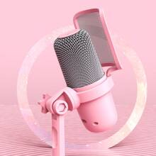 ONIKUMA M630 USB Gaming Microphone Pink Cute Wired Microphone With Rotatable Stand Game Microphone One-Touch Mute  Podcast Microphone For PC Gamer - Pink - View 3
