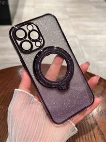 1PC Purple Bling Glitter Gradient Sequin With Stand Camera Glass Film Clear Phone Case Compatible With IPhone 15 14 13 12 11 XS XR X 7 Plus Pro Max Silicone Full Coverage Protective