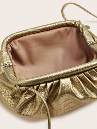 Lightweight Crocodile Embossed Ruched Clutch Bag, Mother's Day Gift For Mom Shiny Holiday
