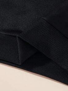 男童休闲纯色圆领长袖卫衣，秋冬季 - 黑色 - 查看 5