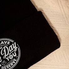 1顶男女通用针织帽，带有个性化标语和骷髅图案，适合户外、街头、万圣节、圣诞节等场合。 - 黑色 - 查看 4