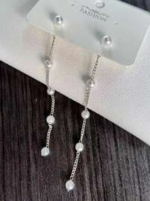 Faux Pearl Long Chain & Tassel Dangle Earrings