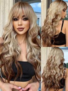 Water Wave Wigs With Bangs Ombre Wigs 28 Inch Heat Resistant Fiber Long Wavy Deep Wave Synthetic Wigs For Women Party Daily Used - Multicolor - View 1