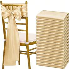 1pc Wedding Elastic Flower Chair Cover With Bow Knot Satin Ribbon For Hotel Banquet Event Decoration - Champagne - View 3
