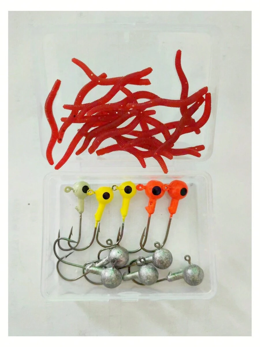 60入組紅蟲設計釣魚餌,適用於戶外釣魚、鱸魚釣、海釣等 - 彩色 - 查看 1