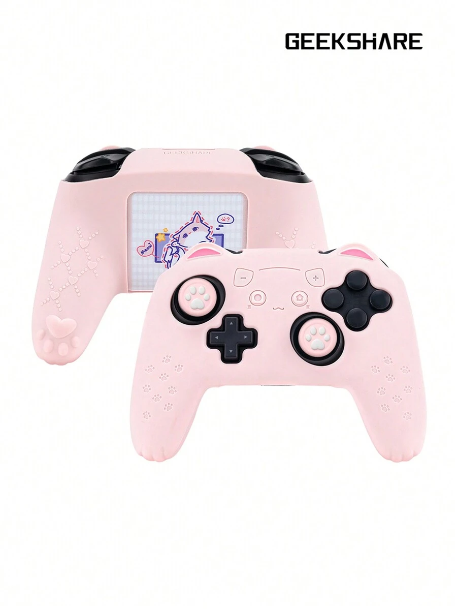 GeekShare Cat Claw Silicone Non-Slip Sleeve Protection + 1 Pair Of Thumb Grips + 1 Decal Sticker Compatible With Switch Pro Controller - Pink - View 1