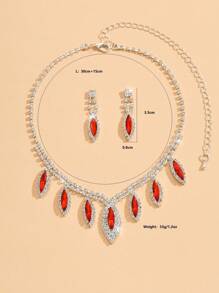 yijiangbeiting 3入組結婚女士珠寶套裝,流蘇鑽石耳針項鍊,豪華派對時尚配飾 - 黑色 - 查看 4