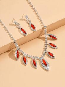 yijiangbeiting 3入組結婚女士珠寶套裝,流蘇鑽石耳針項鍊,豪華派對時尚配飾 - 黑色 - 查看 3