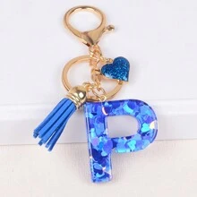 Boho 1pc Tassel Heart Initial Keychain, Glitter Love Key Chain For Purse/Backpack/Car Key, Charm Earphone Case Accessory, Valentine's Day For Women/Girls/Female Car Accessories Bag Charm Backpack For School Cute Goth Y2k Halloween Accessories Teachers Day Christmas Gift Ideas Bag Accessories Lanyards With Id Holder Car Accessories Bag Charms