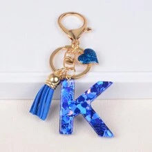 Boho 1pc Tassel Heart Initial Keychain, Glitter Love Key Chain For Purse/Backpack/Car Key, Charm Earphone Case Accessory, Valentine's Day For Women/Girls/Female Car Accessories Bag Charm Backpack For School Cute Goth Y2k Halloween Accessories Teachers Day Christmas Gift Ideas Bag Accessories Lanyards With Id Holder Car Accessories Bag Charms