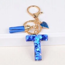 Boho 1pc Tassel Heart Initial Keychain, Glitter Love Key Chain For Purse/Backpack/Car Key, Charm Earphone Case Accessory, Valentine's Day For Women/Girls/Female Car Accessories Bag Charm Backpack For School Cute Goth Y2k Halloween Accessories Teachers Day Christmas Gift Ideas Bag Accessories Lanyards With Id Holder Car Accessories Bag Charms