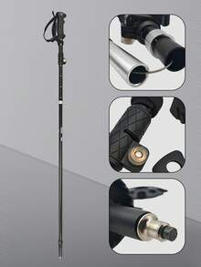 1pc Outdoor Hiking Pole With Four Replacement Tips, Foldable, Ultralight Aluminum Alloy, High Manganese Steel & Tungsten Steel For High Strength Anti-slip Use - Black - View 3