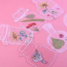 Motarro* Motarro 4 款玻璃瓶形狀貼紙剪貼簿藝術 Diy 工藝品透明乾燥花書籤裝飾 - 白色 - 查看 6