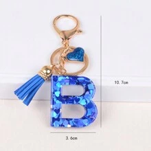 Boho 1pc Tassel Heart Initial Keychain, Glitter Love Key Chain For Purse/Backpack/Car Key, Charm Earphone Case Accessory, Valentine's Day For Women/Girls/Female Car Accessories Bag Charm Backpack For School Cute Goth Y2k Halloween Accessories Teachers Day Christmas Gift Ideas Bag Accessories Lanyards With Id Holder Car Accessories Bag Charms