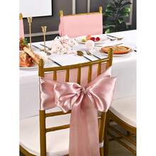 1pc Wedding Elastic Flower Chair Cover With Bow Knot Satin Ribbon For Hotel Banquet Event Decoration - Champagne - View 4