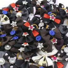 10pcs Random Mixed Color Bowknot Decor Dog Hair Accessories - Black - View 3