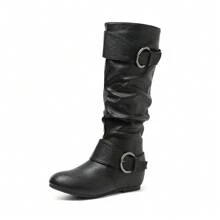 Women's Knee High Low Hidden Wedge Boots - ĐEN/PU - Xem 2