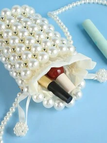 Lady Với Nguyên chất Tay Giường đôi Của Kim cương giả Retro Gấp lại Tay Vàng Của phụ nữ Bữa tối Cái túi Châu Âu và Hoa Kỳ Retro Nghiêng Cái túi Hollowed Out giác quan Cái túi Túi đám tiệc Xuyên biên giới Mới Ngọc trai Giả Sọc Bữa tối Cái túi Phong cách châu Âu Thời trang Vai Cái túi - Màu be - Xem 2