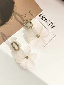 White Flower Petal Earrings - Gold - View 4
