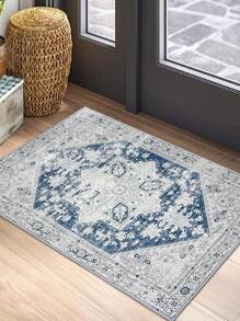1pc Vintage Distressed Persian Style Carpet, Thin And Light Grey-blue Polyester Fiber Rectangle Easy To Clean And Machine Wash, Suitable For Hallways, Bed Sides, Living Rooms, Bedrooms, Home Decor Area Rugs - Multicolor - View 2
