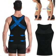 2 piezas Camisetas reductoras con silueta de estilo novio para hombres - Blanco y Negro - Ver 5