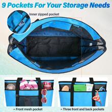 Beach Bag XXL Family With Zip Swimming Bag Women's Large Lightweight Mesh Beach Bag Waterproof Foldable Shoulder Bags For Beach Travel Picnic - Blue - View 4