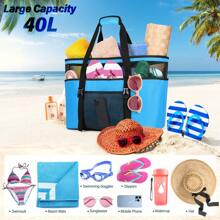 Beach Bag XXL Family With Zip Swimming Bag Women's Large Lightweight Mesh Beach Bag Waterproof Foldable Shoulder Bags For Beach Travel Picnic - Blue - View 6