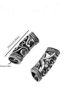 10pcs Big Hole Hollow Out Curved Tube Beads, Retro Silver Plated Diy Bracelet/Necklace/Chain Connection Clasps, Diy Jewelry Making Finding 10x25mm - Multicolor - View 2