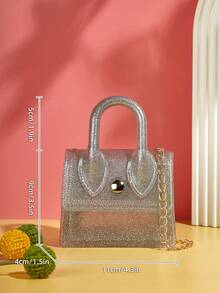 時尚單手柄迷你鏈條裝飾斜背包,可愛手提袋,禮品袋 - 銀色 - 查看 6