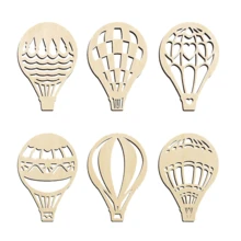 6入組8*12公分不同形狀的木質熱氣球套件,未完成的木制部件,diy家庭牆飾,節慶裝飾,每種風格1入