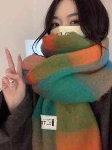 1 Miếng Của phụ nữ Nhiều màu Kẻ sọc Áo Màu nước In Polyester Viền tua Khăn quàng cổ - Nhiều màu - Xem 1