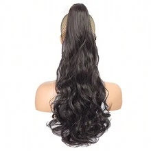 22inch Synthetic Multicolor Horsetail Extensions Very Long And Fluffy Wavy Heat Resistant For Women Curling Pieces - Black - View 4