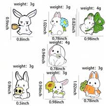 7入組童裝可愛卡通動物白兔造型搪瓷徽章,適用於日常服裝、袋子、配件;金屬胸針、別針和貼片 - 彩色 - 查看 2