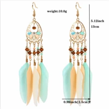 1 對高端復古串珠羽毛吊墜吊墜耳環適合女孩和女士,非常適合節日、婚禮、生日、派對、日常佩戴 - 水鴨藍 - 查看 3