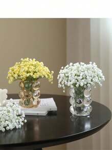 3支/9支仿真满天星花束，PE材质，迷你仿真干花，适用于婚礼、生日、新娘送礼会装饰、秋季、万圣节、感恩节、圣诞节装饰、家居、房间、餐桌、咖啡厅装饰、摄影道具、毕业礼物、仿真植物 - 白色 - 查看 4