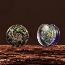 2PCS Galaxy Planet Series Glass Ear Plugs Gauges Expanders Tunnels Ear Piercing Jewelry Set - Purple - View 2