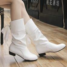 女式時尚及膝靴 - 白色 - 查看 4