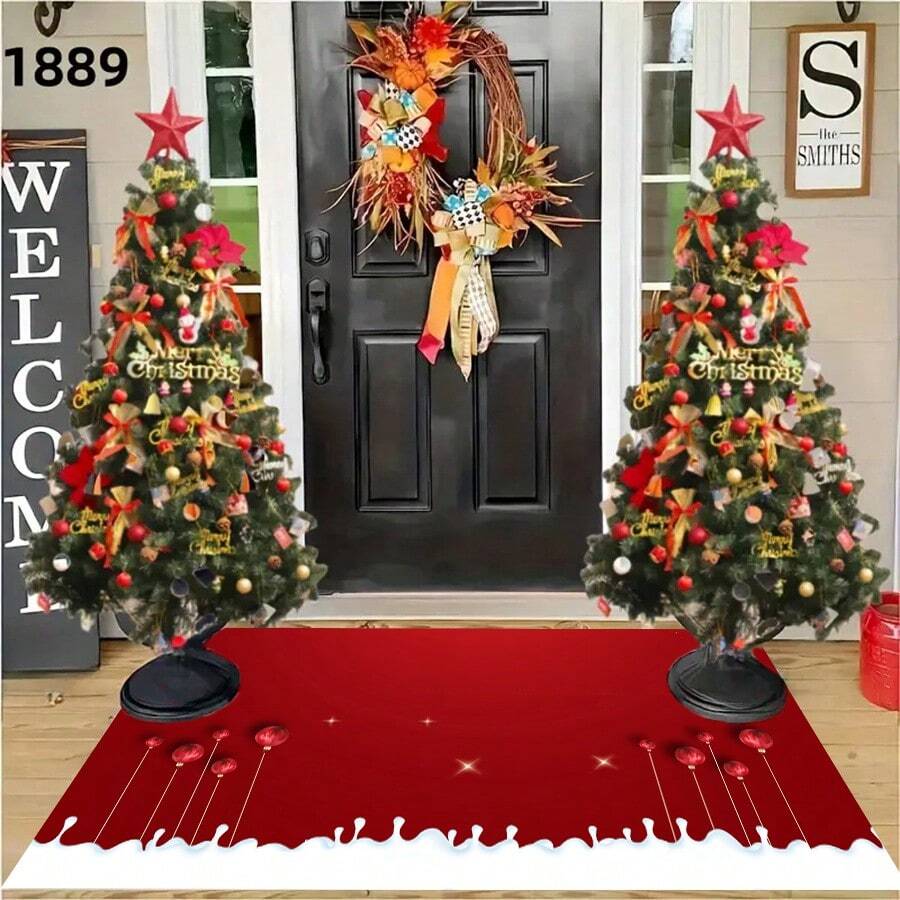 1pc Crystal Velvet Christmas Santa Claus Cartoon Non-Slip Waterproof Absorbent Mat, For Kitchen/Bathroom/Entryway - Red Star Carpet - View 1
