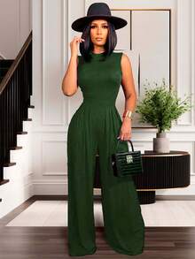 Palazzo Sin Mangas Con Botón Trasero. - Verde Oscuro - Ver 3