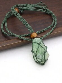 1條自然原石項鍊網袋編織繩鍊女式珠寶禮物2-3厘米