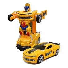 Carro Vira Robo Som Luz Carrinho Bmw Brinquedo Menino Pilha - Amarelo - Visão 5