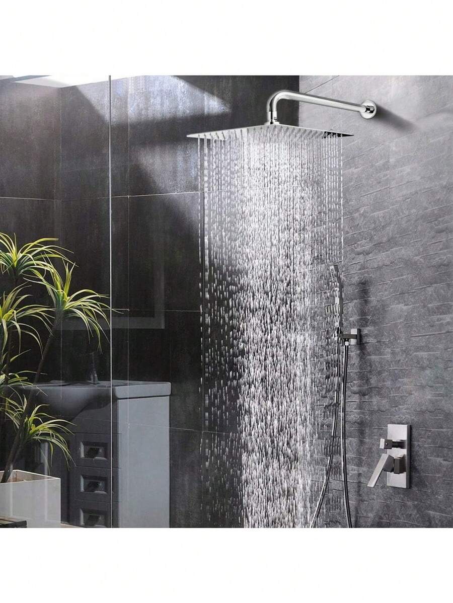 1 Rain Shower Head with Extension Arm, NearMoon Square Shower Head