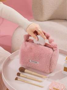 可愛的毛絨化妝包旅行收納包,適用於化妝品和護膚產品冬季禮物,女孩女士生日禮物 - 粉色 - 查看 4
