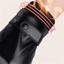 kissyouths 冬季女性pu洗皮革登山戶外騎行摩托車加加厚保暖防風防寒手套觸控防滑手套旅行滑雪手套黑色 - 黑色 - 查看 3