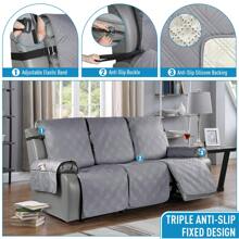 1/2/3 Seat Waterproof Recliner Sofa Cover, Non Slip Recliner Chair Covers, Washable Reclining Couch Cover Outdoor Cushion Covers Garden Furniture Protector With Elastic Straps Pocket For Pets, Cats, Dogs Light Grey - 淺灰色 - 查看 7