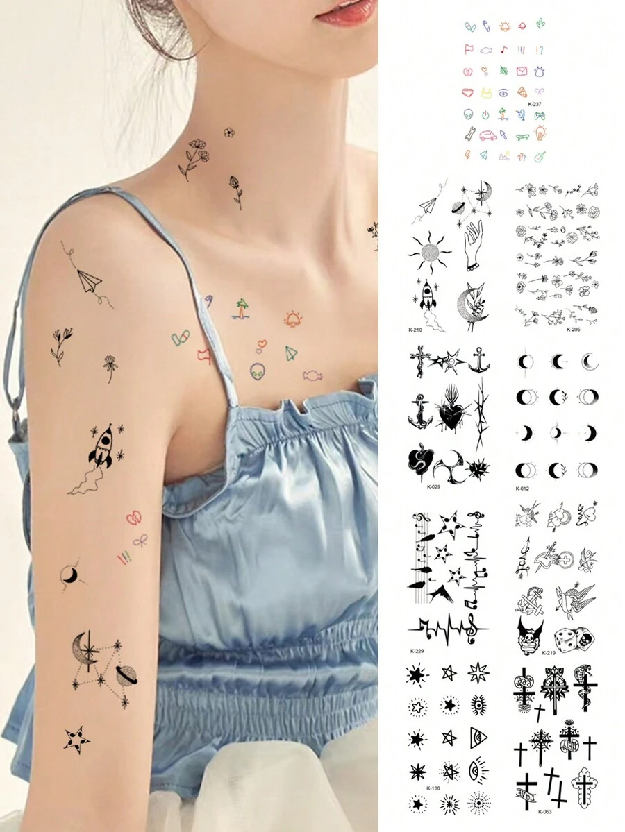 9pcs Nhỏ bé Thiết kế Hình xăm tạm thời , Cover Ups & Áo đầm , Không giới tính - màu đen - Xem 1