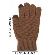 1 cặp Găng tay dệt kim co giãn lót nhiệt hình quả dứa màu trơn cho mùa đông, phong cách thường ngày - Màu xám đen - Xem 2