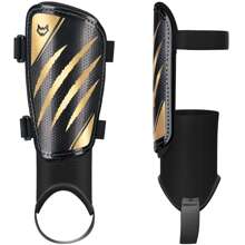 Youth Adult Football Shin Guards with High Elastic Sleeves,Shin Pads Offers Comprehensive Protection for Your Legs - Gold - View 1